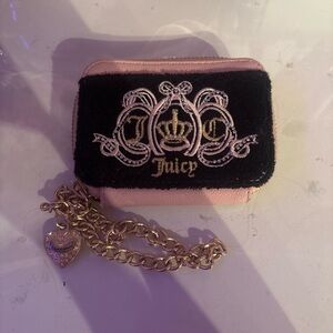 Juicy Couture Black and Pink Wallet with Gold Chain